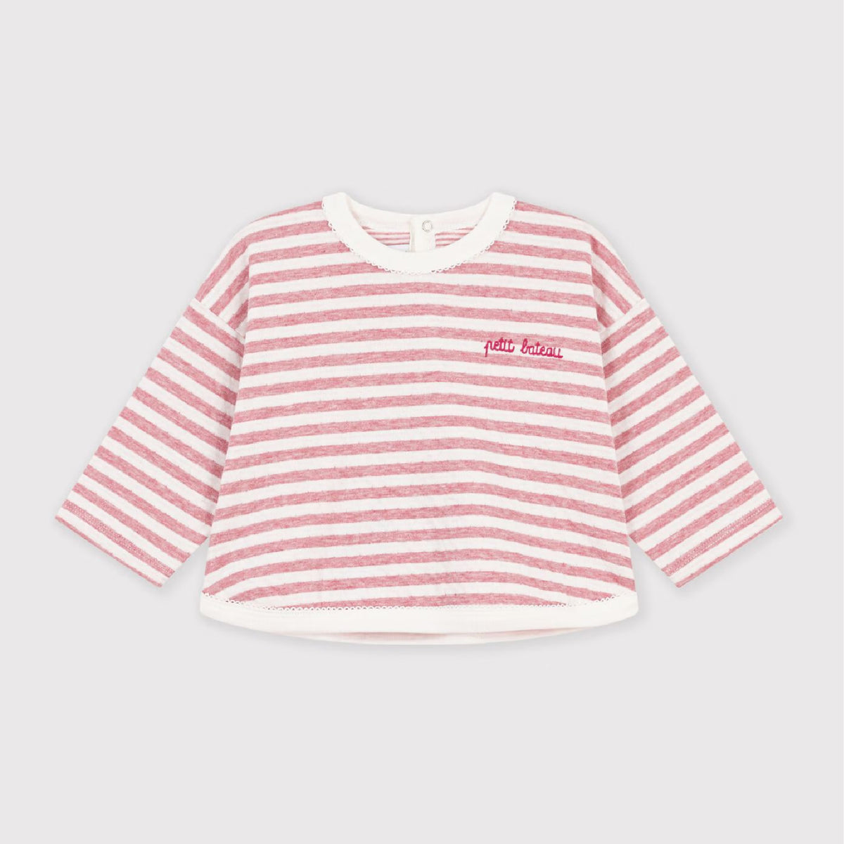 tshirt lange mouwen streep, roze - PETIT BATEAU