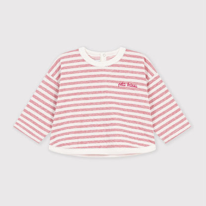tshirt lange mouwen streep, roze - PETIT BATEAU