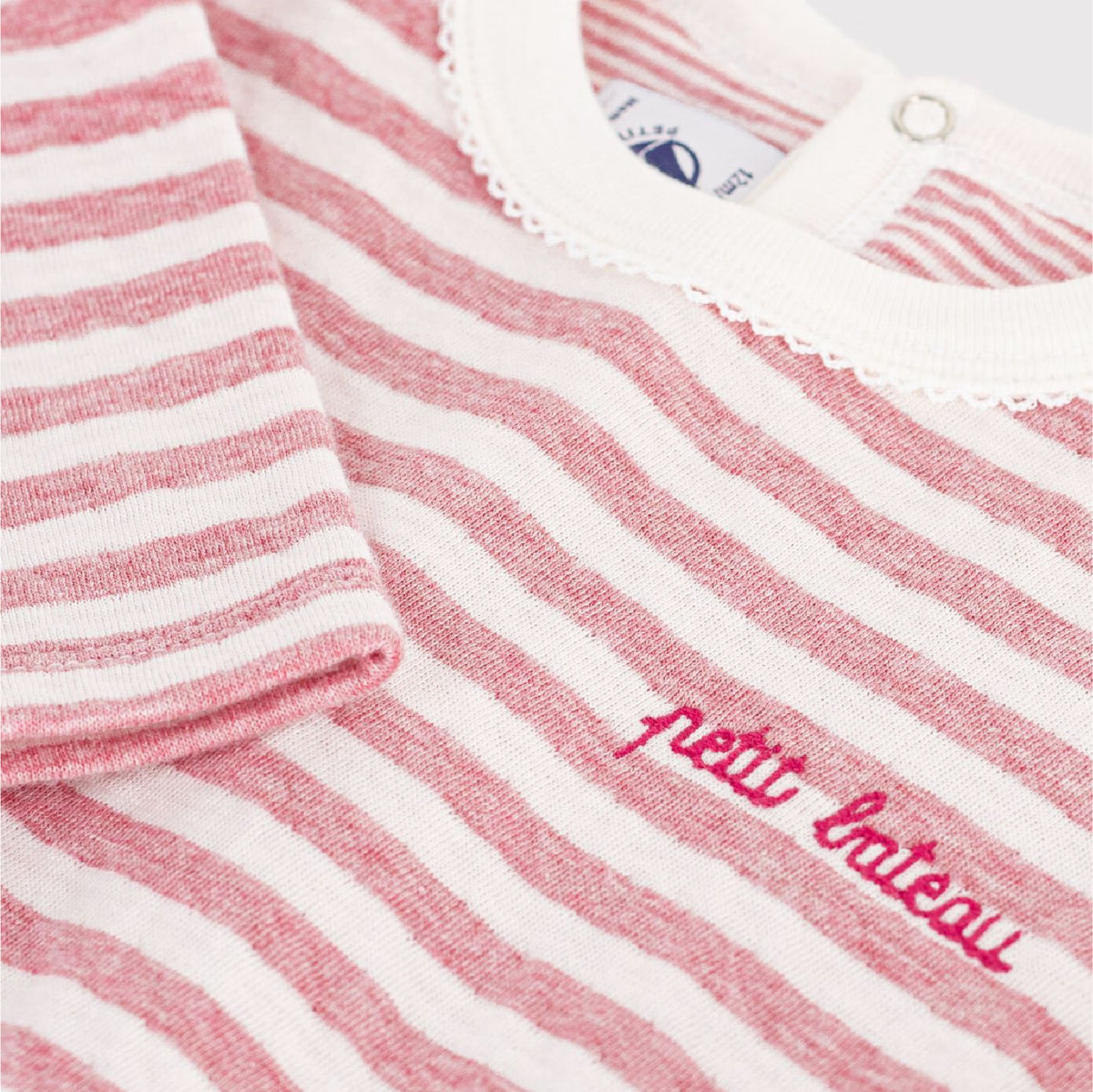 tshirt lange mouwen streep, roze - PETIT BATEAU
