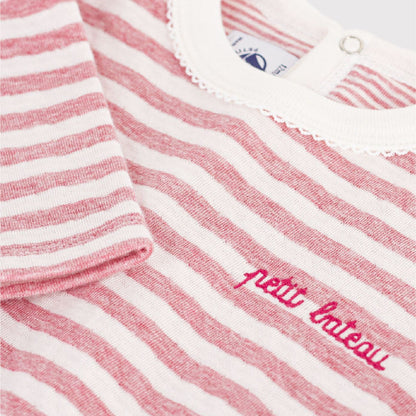 tshirt lange mouwen streep, roze - PETIT BATEAU