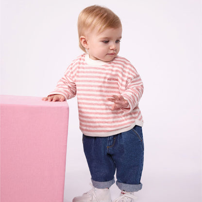 tshirt lange mouwen streep, roze - PETIT BATEAU