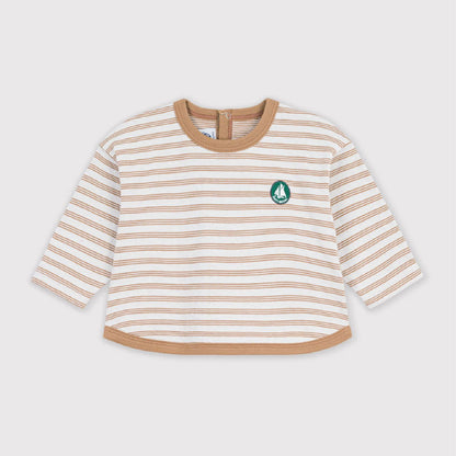 tshirt lange mouwen streep, beige - PETIT BATEAU