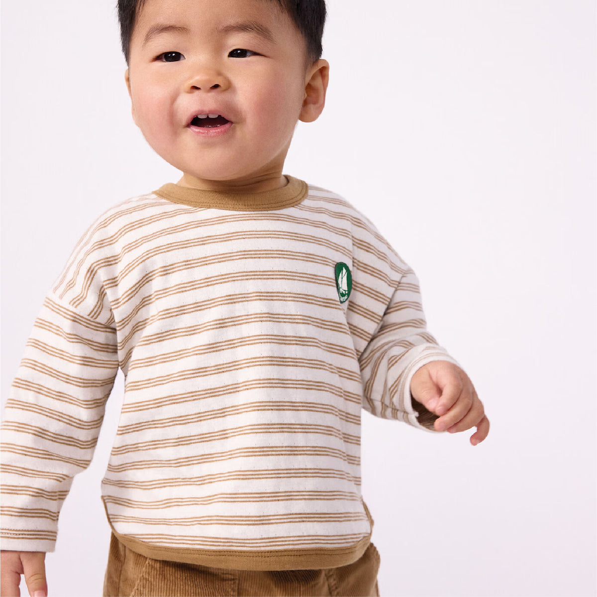 tshirt lange mouwen streep, beige - PETIT BATEAU