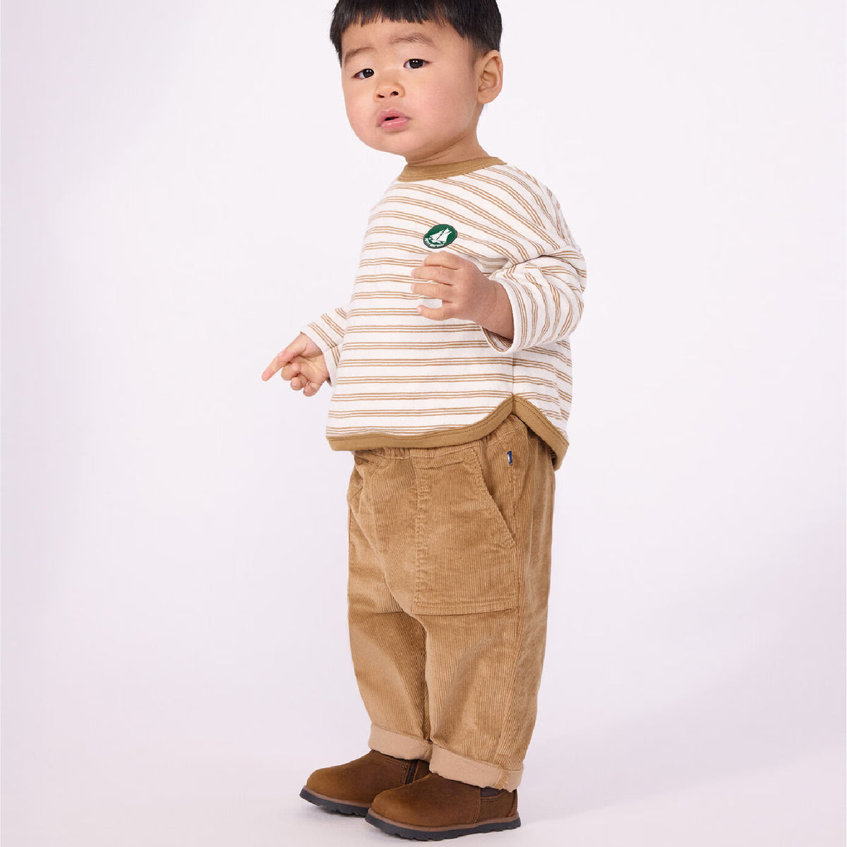 tshirt lange mouwen streep, beige - PETIT BATEAU