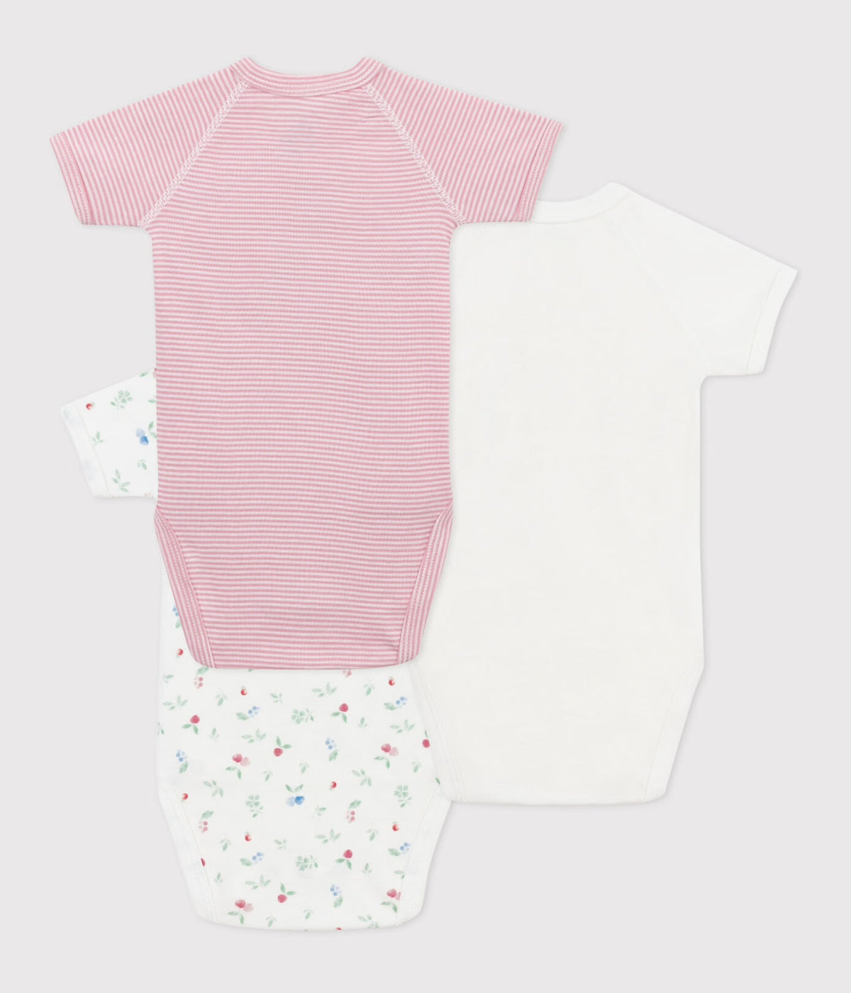 body korte mouw, 3-pack, roze/bes- PETIT BATEAU