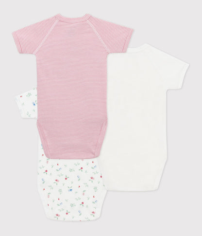 body korte mouw, 3-pack, roze/bes- PETIT BATEAU