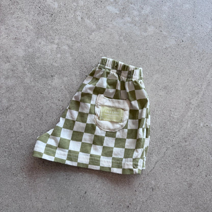 short checkerboard, olive - BY JO+LIZ