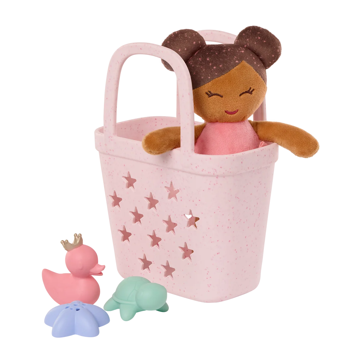 badpop meisje in mand + acc., bruin haar - LULLABABY