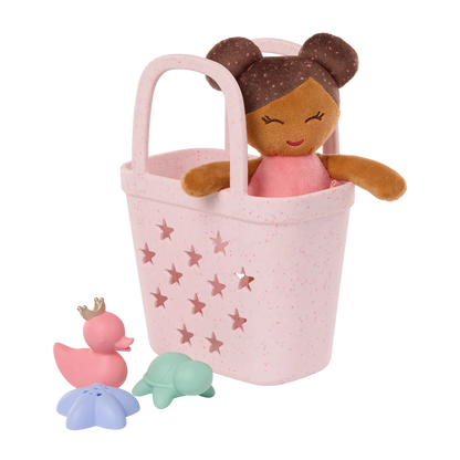 badpop meisje in mand + acc., bruin haar - LULLABABY
