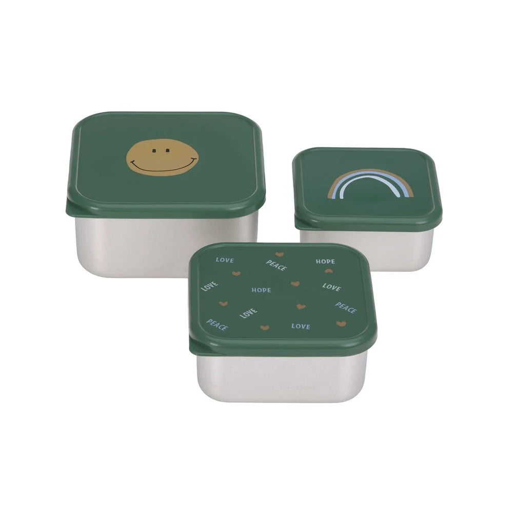 snackdoosjes happy rascals, 3 stuks, smile green – LÄSSIG