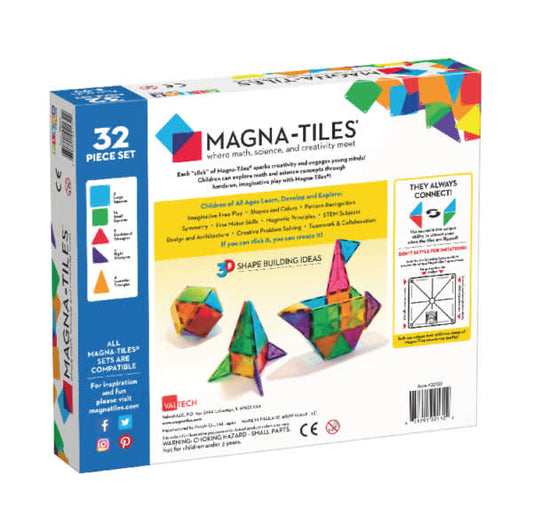 magnetische tegels 32 st., clear colors - MAGNA TILES