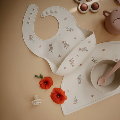 siliconen eetslab, pink flowers - MUSHIE