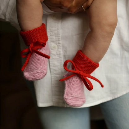 booties 0-9 mnd., cotton candy/red - HVID