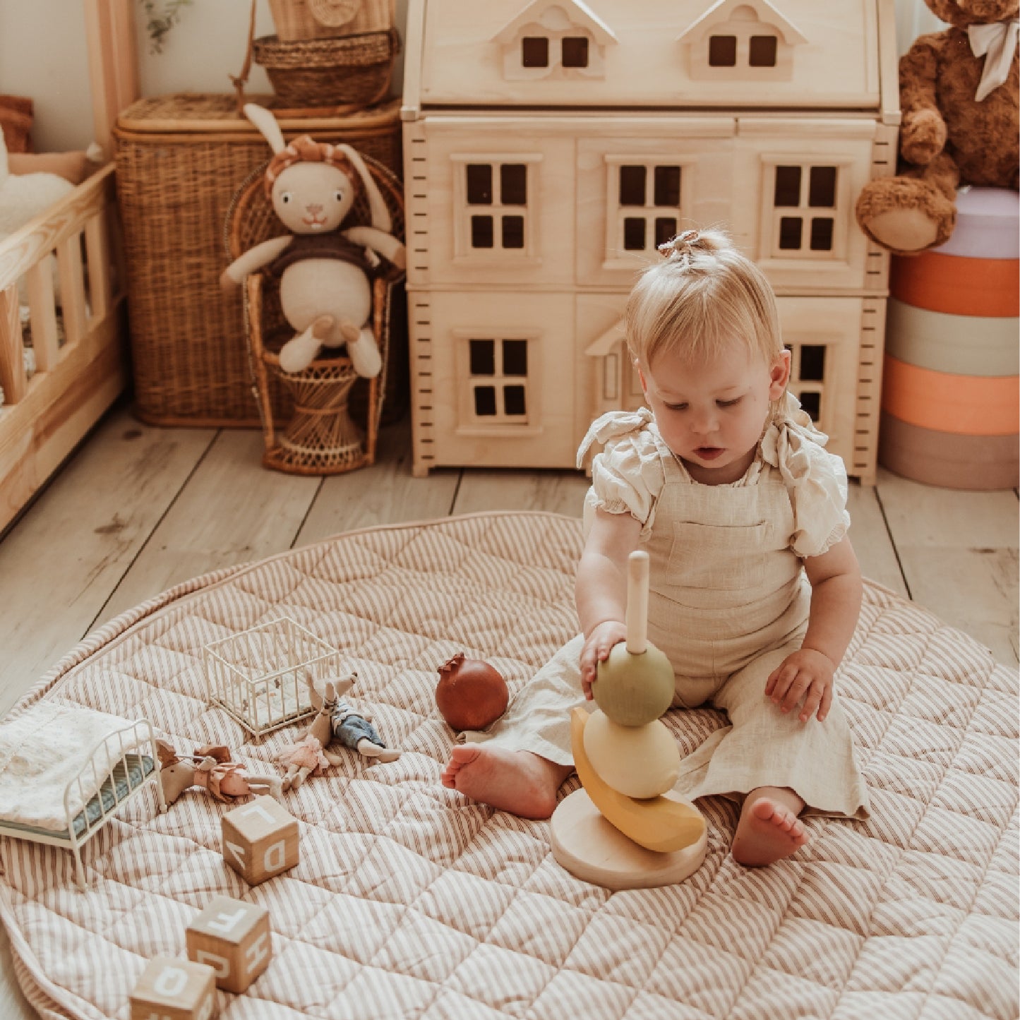 opbergzak/speelmat noomad soft, stripes brown – PLAY & GO
