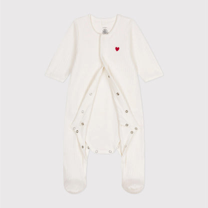 bodyjama velours, geborduurd hartje - PETIT BATEAU