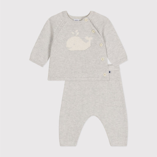 truitje + broek tricot, walvis - PETIT BATEAU