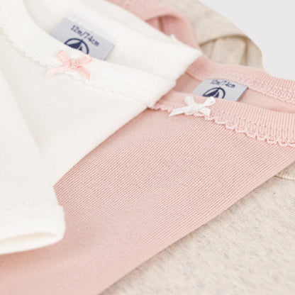 body lange mouw, 3-pack, wit/roze/beige - PETIT BATEAU