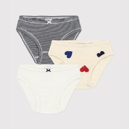 slips, 3-pack, wit/gestreept/hartjes - PETIT BATEAU
