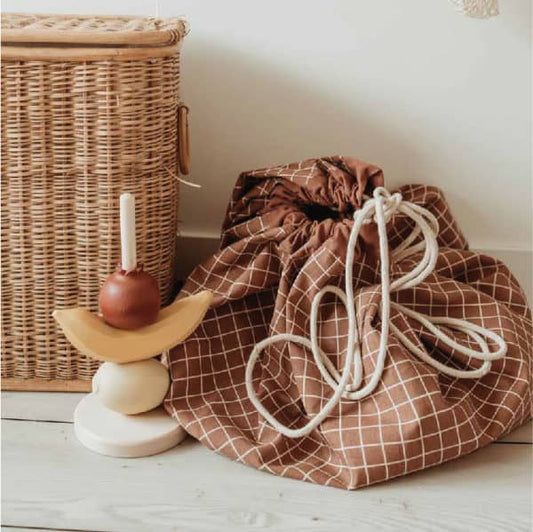 opbergzak/speelmat organic, grid brown - PLAY & GO