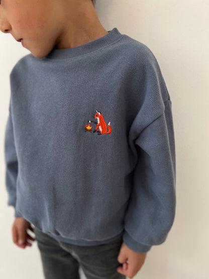 sweater kids, 'camping bliss' fox, blue- RIDGES & STEAM
