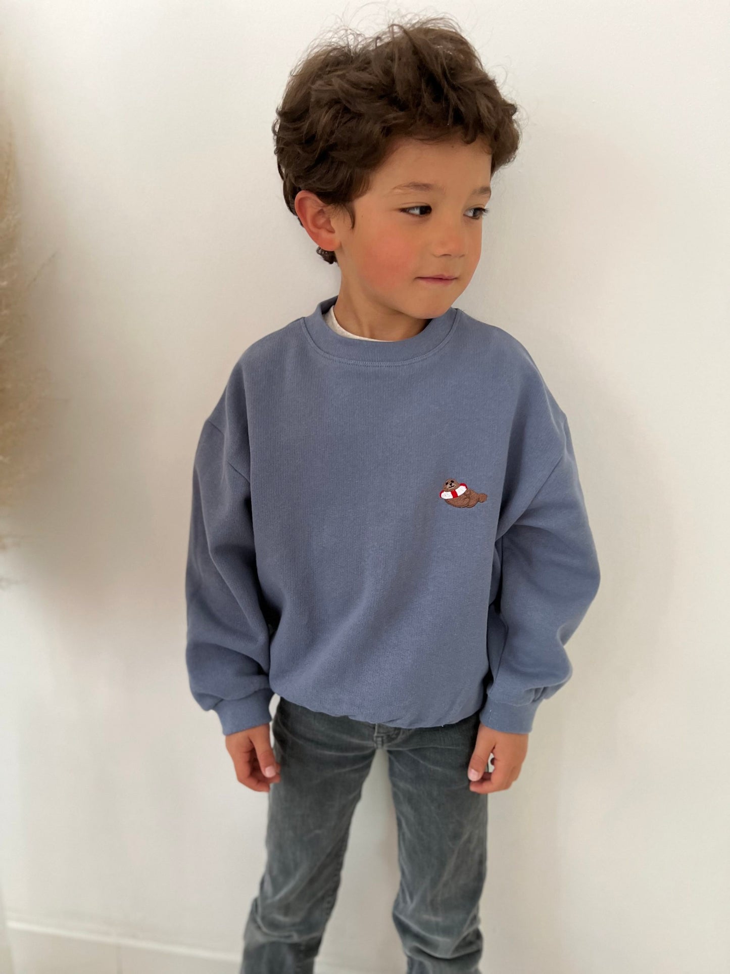 sweater kids, 'take me to the sea' sea lion, blue - RIDGES & STEAM