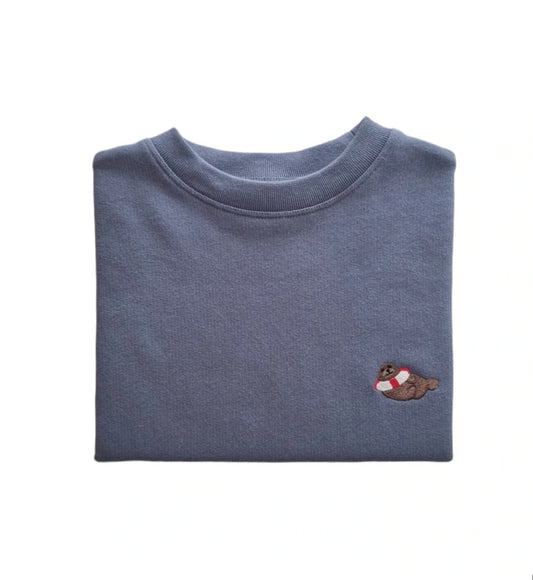 sweater kids, 'take me to the sea' sea lion, blue - RIDGES & STEAM