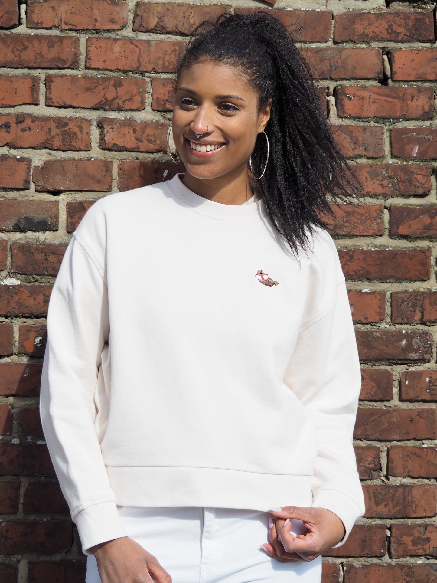 sweater women, 'take me to the sea' sea lion, beige - RIDGES & STEAM
