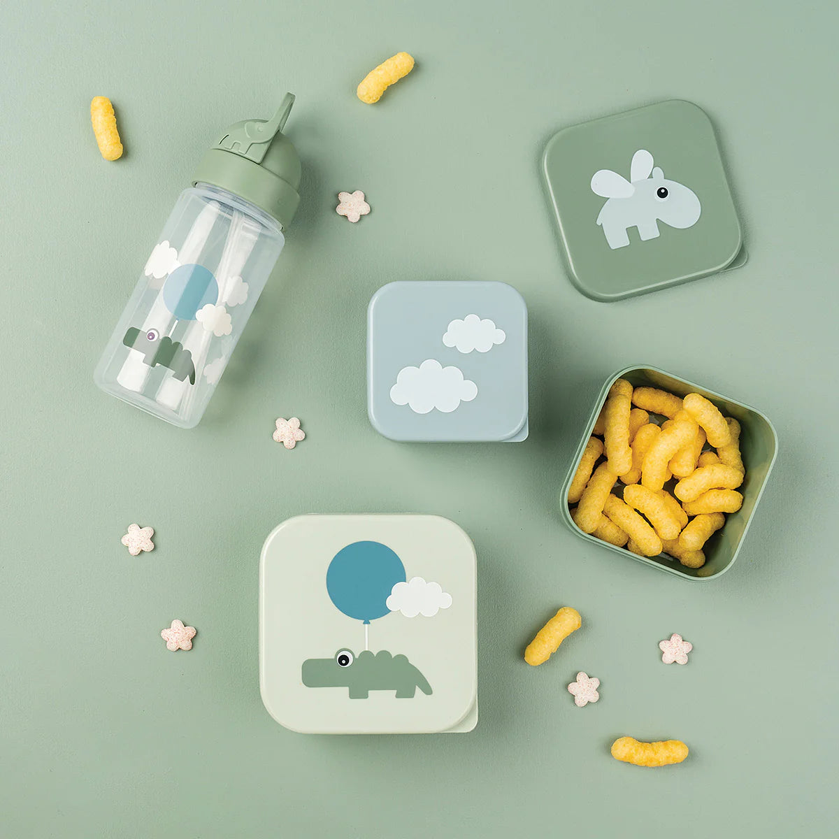 snackdoosjes happy clouds, 3 stuks, green - DONE BY DEER