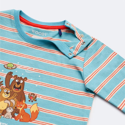 pyjama katoen hallo aliens, blauw/oranje - WOODY