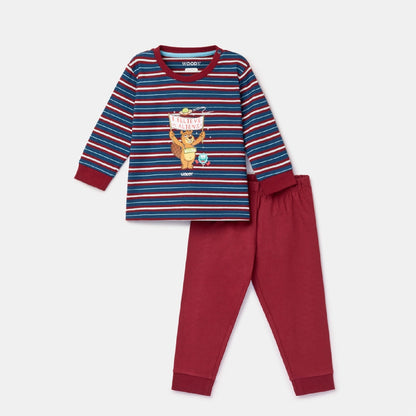pyjama katoen 'i believe', blauw/bordeaux - WOODY