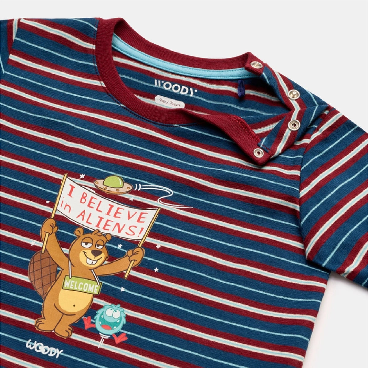pyjama katoen 'i believe', blauw/bordeaux - WOODY