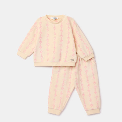 pyjama velours hartjes, wit - WOODY