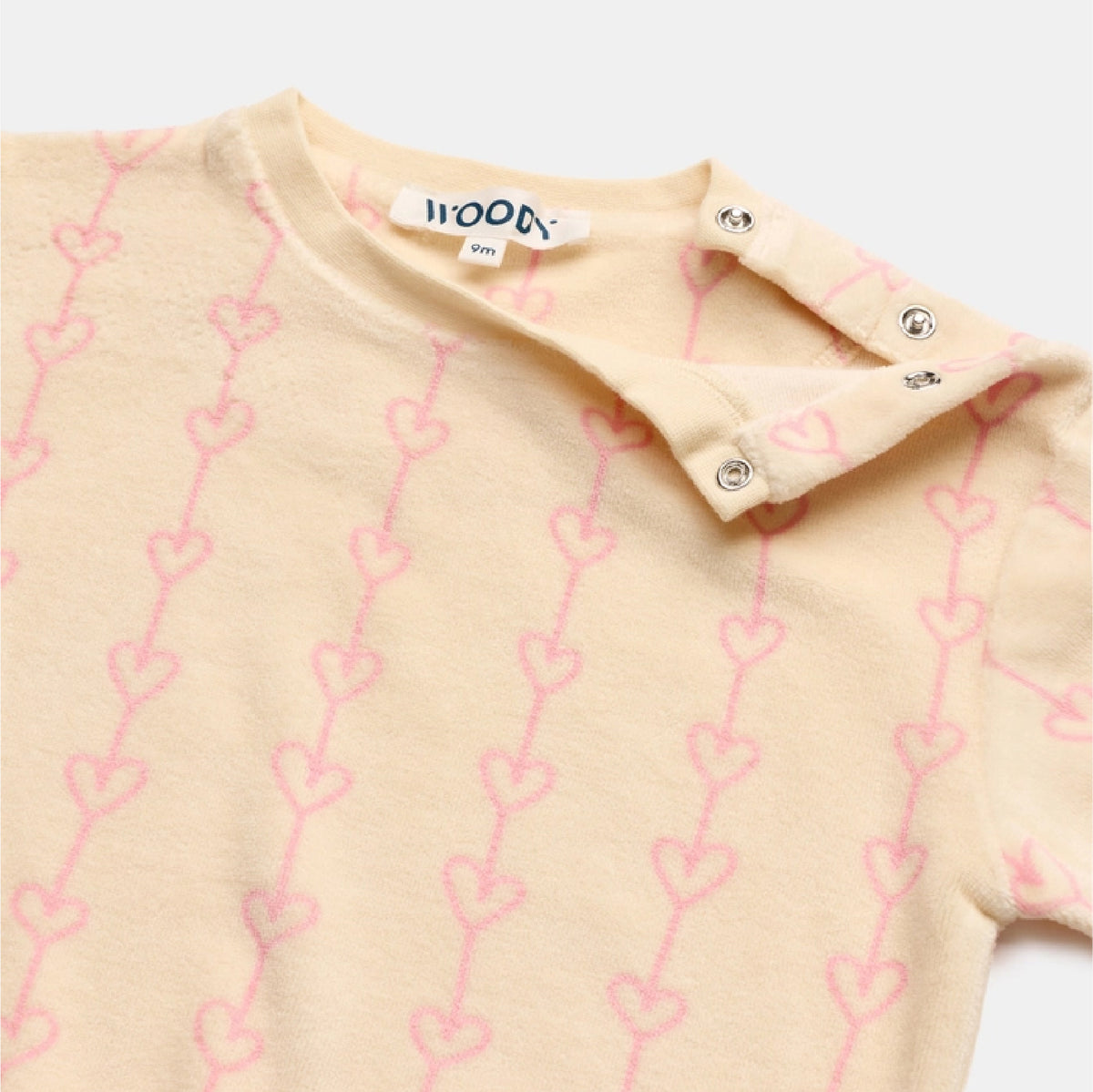 pyjama velours hartjes, wit - WOODY