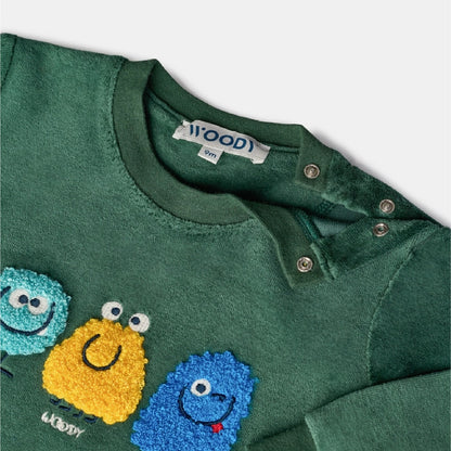 pyjama velours aliens, groen - WOODY