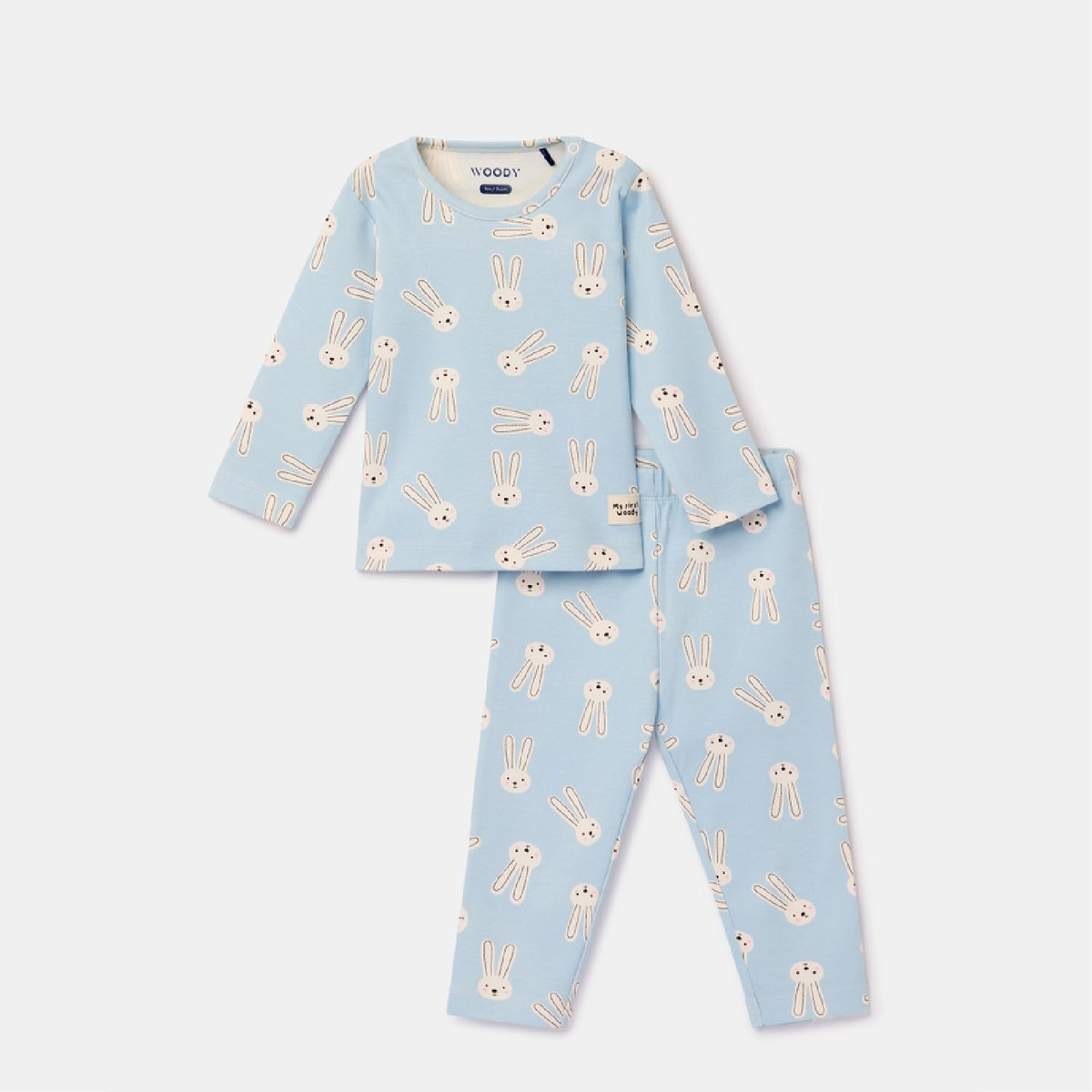 pyjama katoen konijn, blauw - WOODY