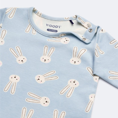 pyjama katoen konijn, blauw - WOODY