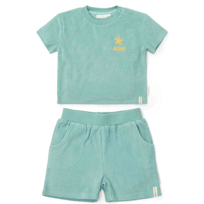 sweater+broek seashells and stripes, surf blue - LITTLE DUTCH