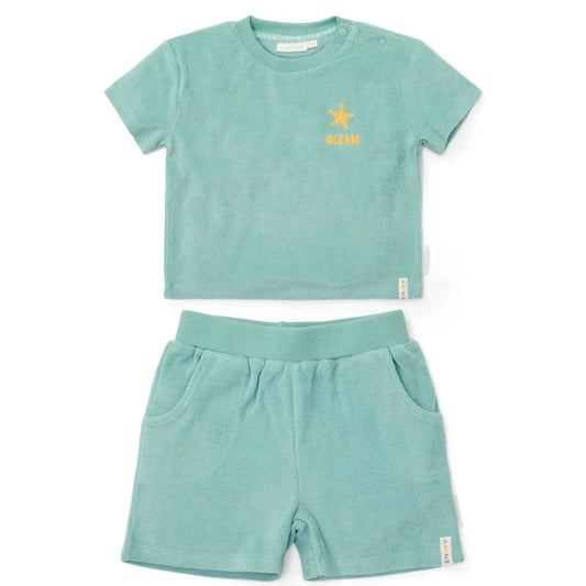 sweater+broek seashells and stripes, surf blue - LITTLE DUTCH