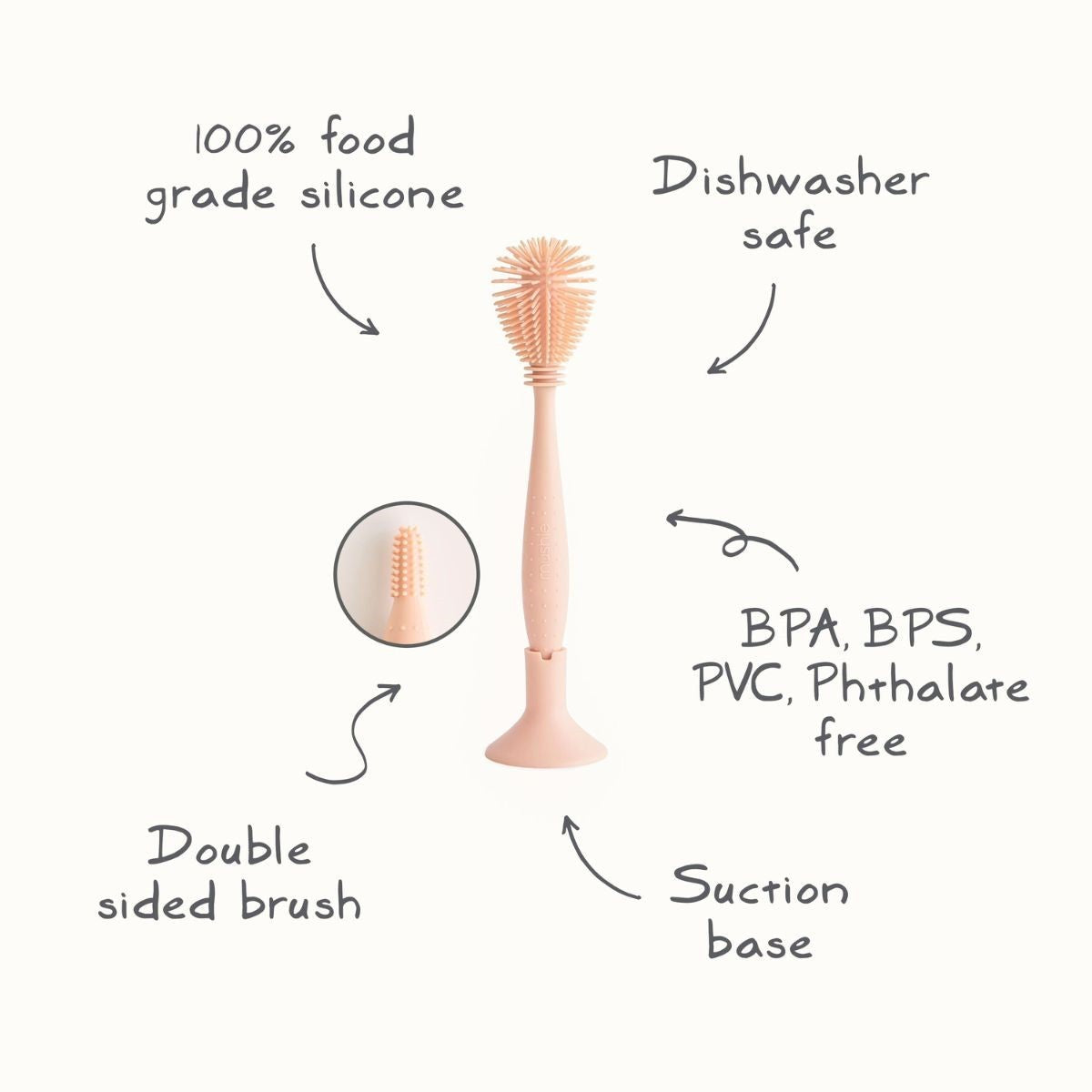 flesborstel silicone, blush – MUSHIE
