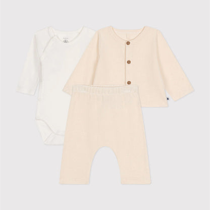 ensemble badstof, 3 stuks, beige - PETIT BATEAU