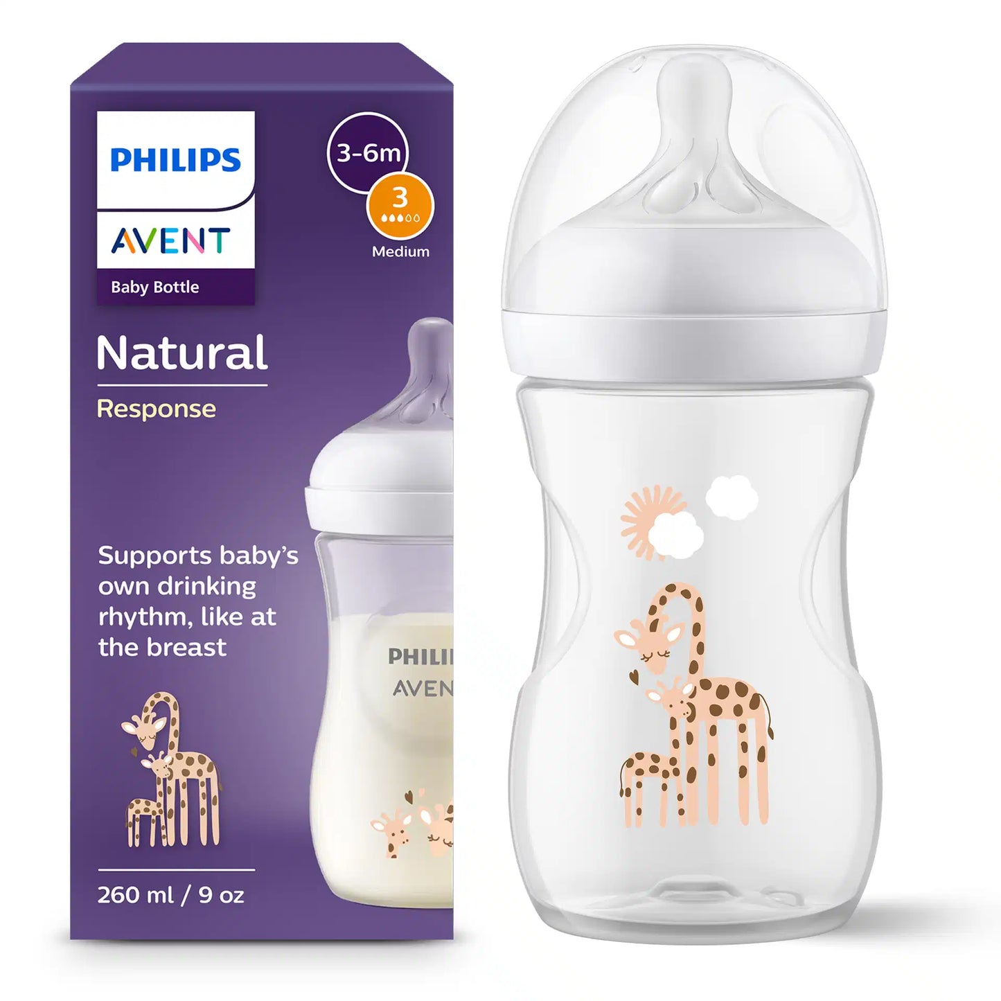 zuigfles natural 3.0 giraf, 260 ml - AVENT