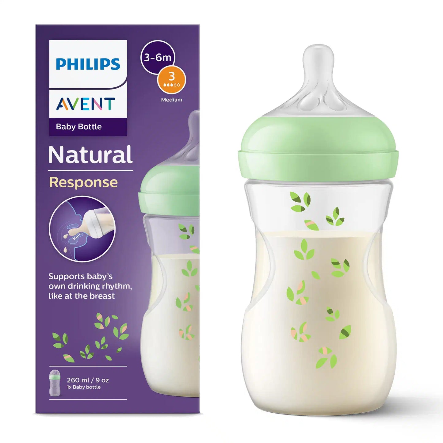 zuigfles natural 3.0 groen, 260 ml - AVENT