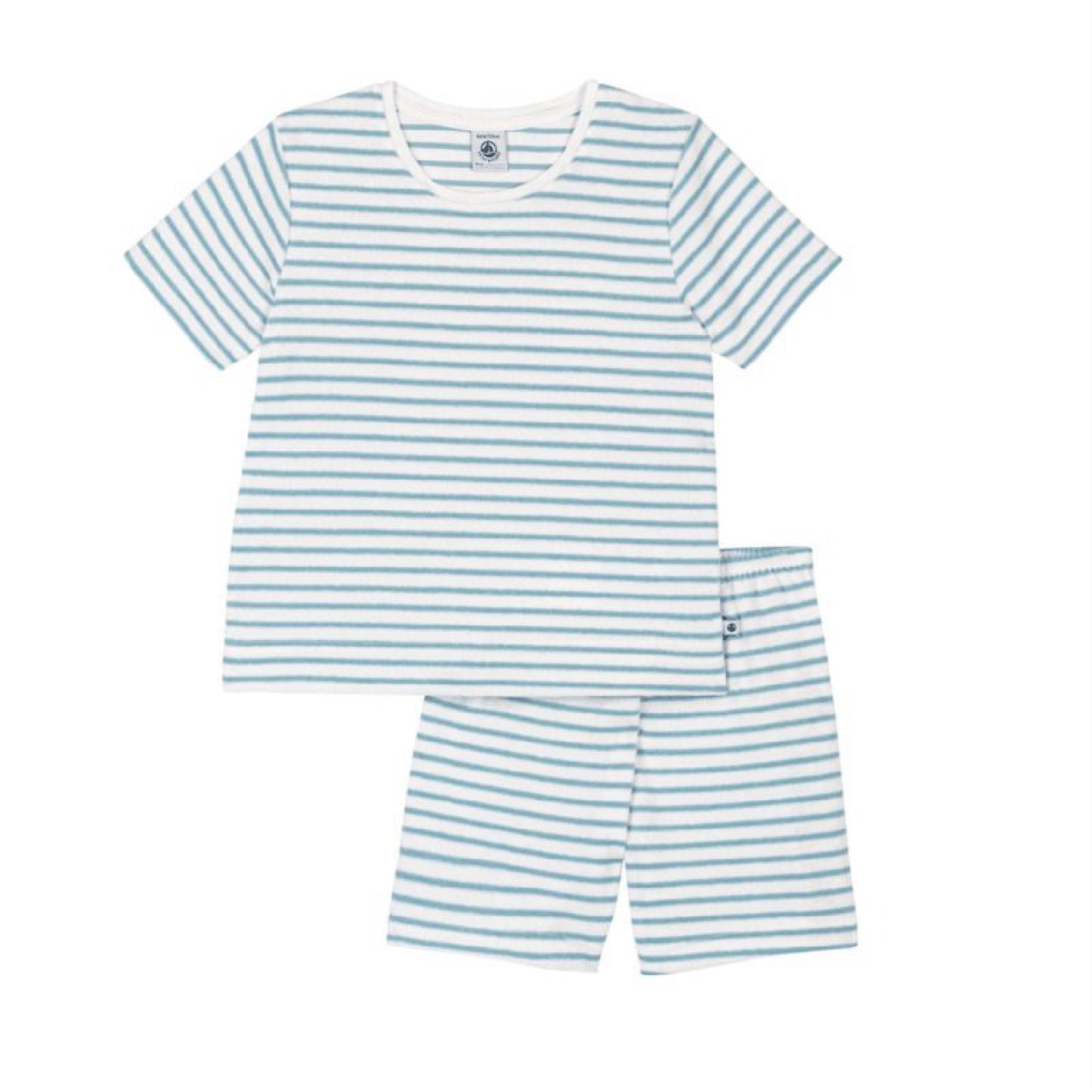 kinderpyjama badstof strepen, blauw - PETIT BATEAU