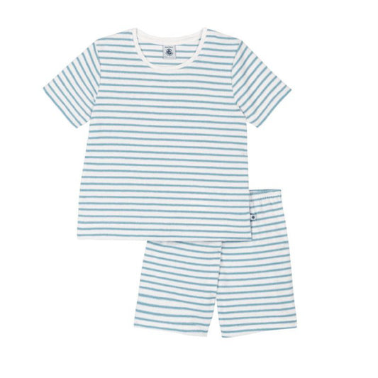 kinderpyjama badstof strepen, blauw - PETIT BATEAU