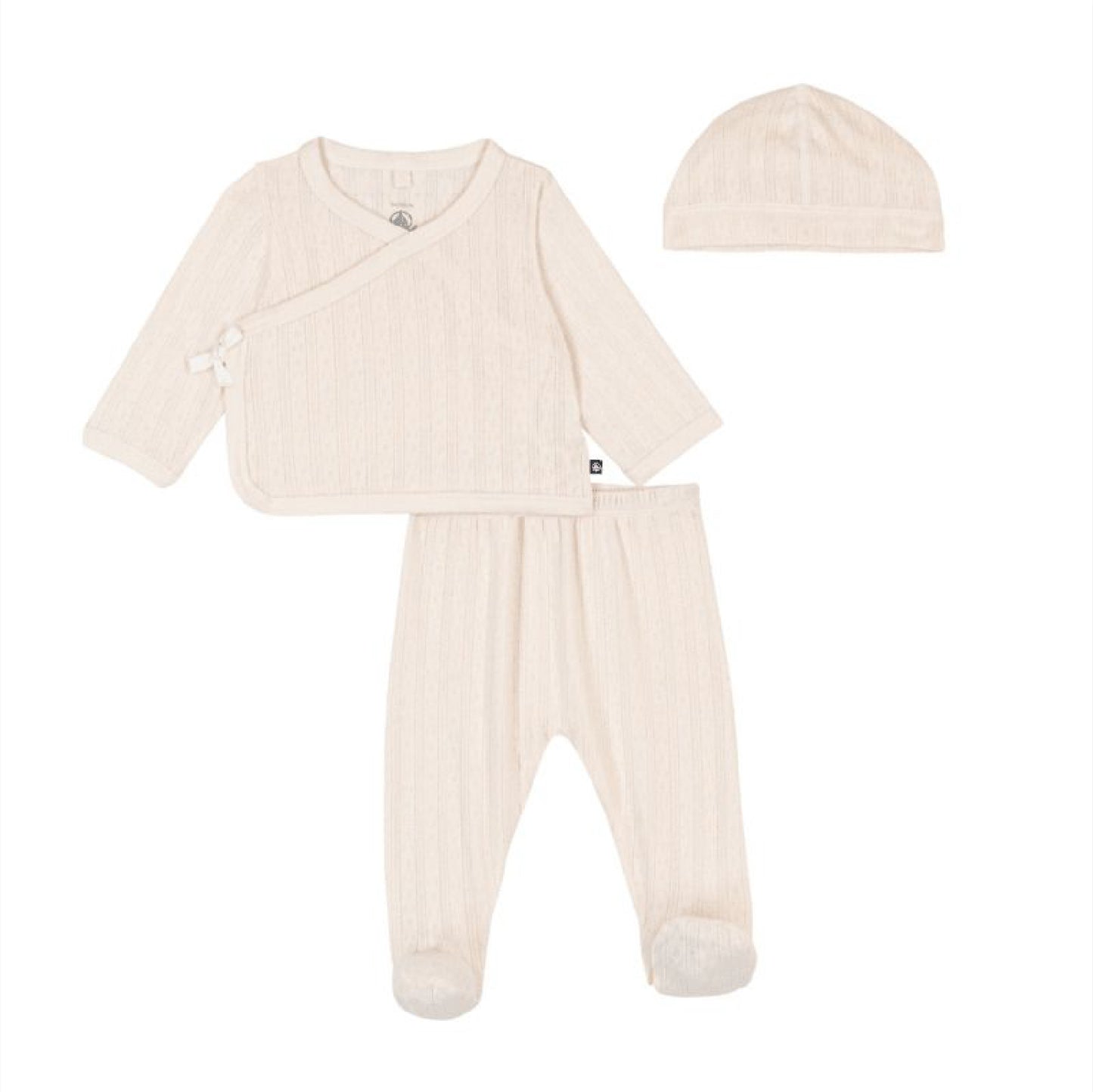 broek + shirt + muts pointelle, creme - PETIT BATEAU