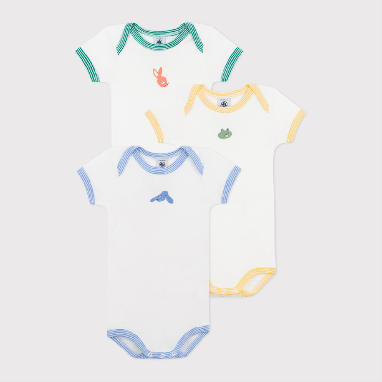 body korte mouw, 3-pack, dierenkopjes - PETIT BATEAU