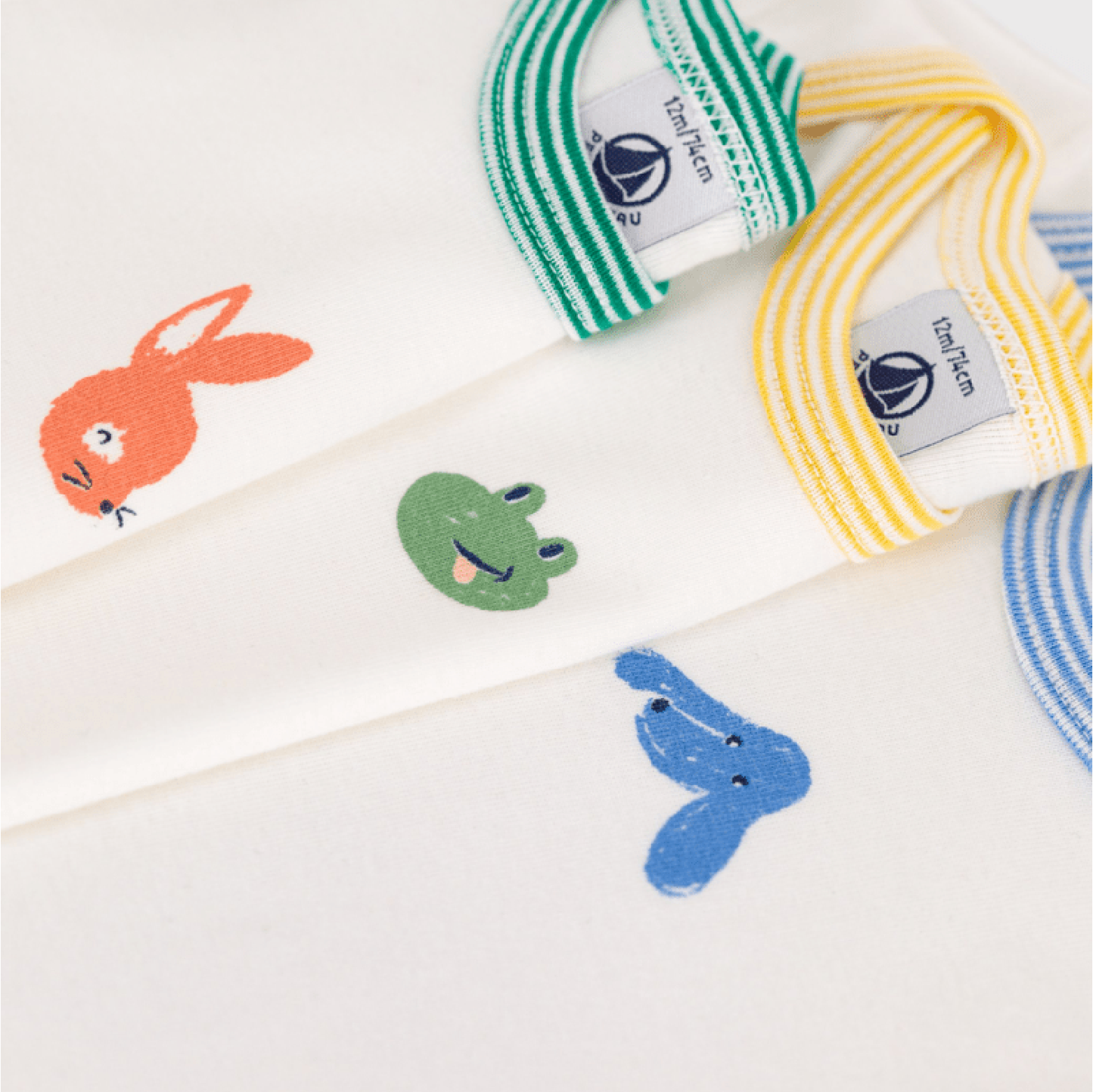 body korte mouw, 3-pack, dierenkopjes - PETIT BATEAU